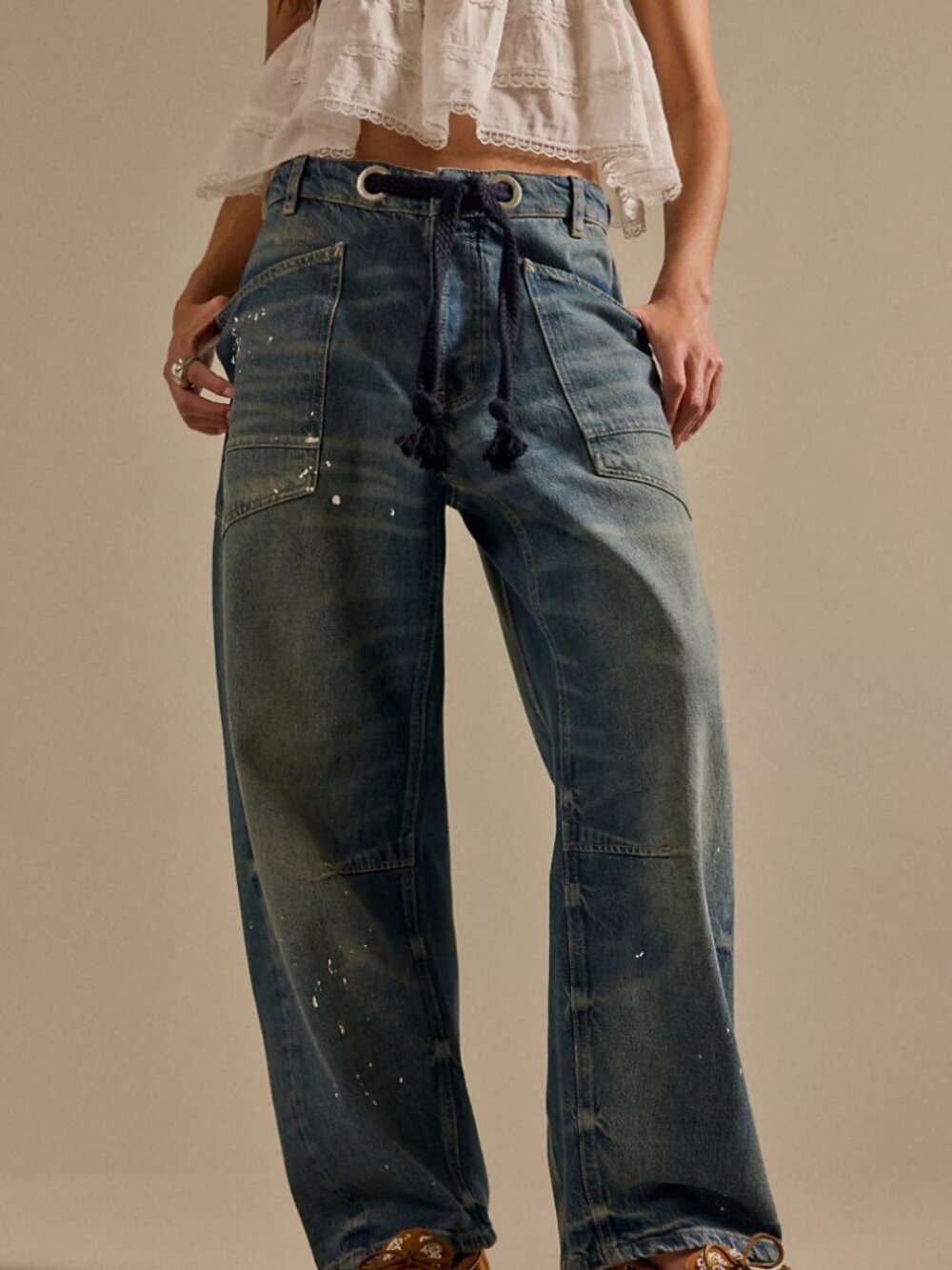 We The Free Distressed Blue Wide-Leg Jeans - Picture 3 of 14
